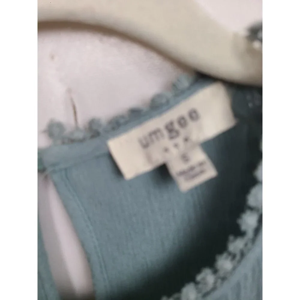 Umgee Mint Green Lace Ruffle Short Sleeve Mini BOHO Dress Size Small - Picture 5 of 9